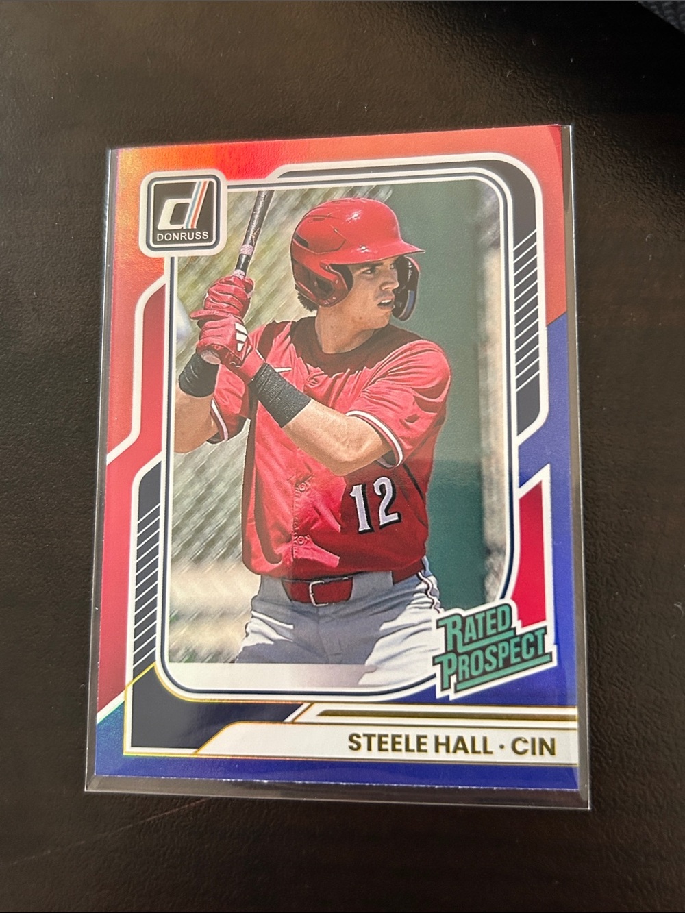 Donruss Steele Hall Rated Prospect Baseball Card — Red and Blue Accents